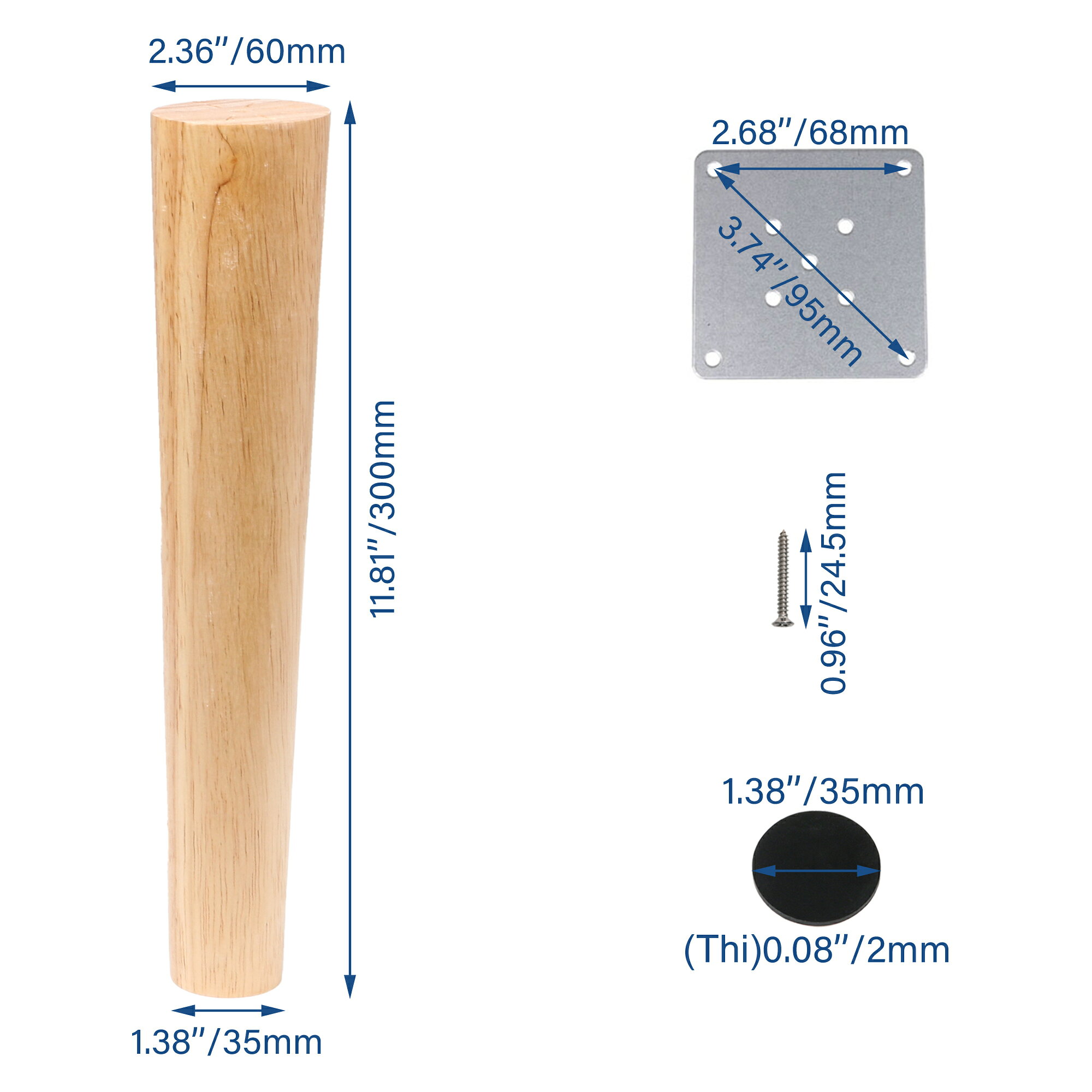 高さ30cm テーパード 木製 家具脚 ソファ フィート ウッドカラー 4個パック