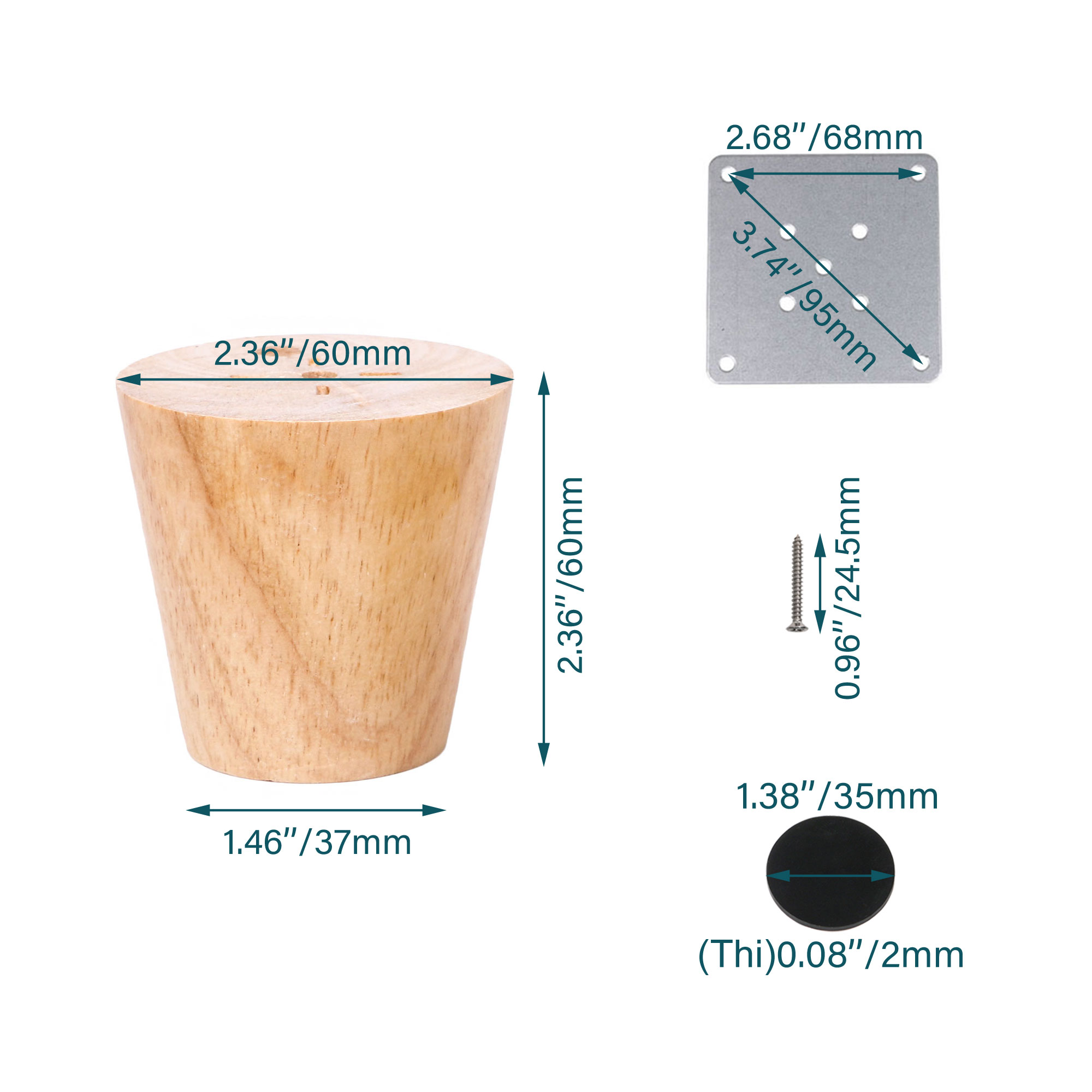 高さ6cm テーパード 木製 家具脚 ソファー 脚 ウッドカラー 4個パック [2]