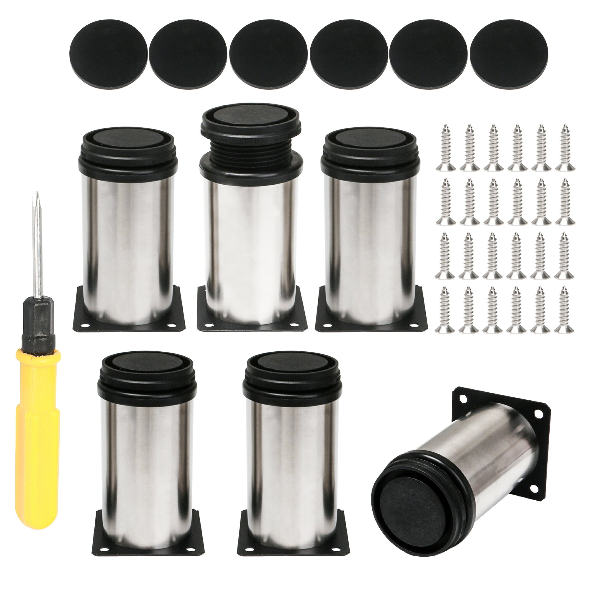 特性： 1.調節可能な家具の脚は、DIY家具、キャビネット、キッチン、家具、オフィス、棚などに最適です。 2. 24 本の十字ネジと両用ドライバー (十字ドライバー、マイナスドライバー) が付属しており、取り付けが簡単です。 3. 6つの自...