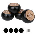 丸型 ソファ脚 家具 ソファ 木製用 ブラック 40x70mm 足 パッド付き 4個パック(3)