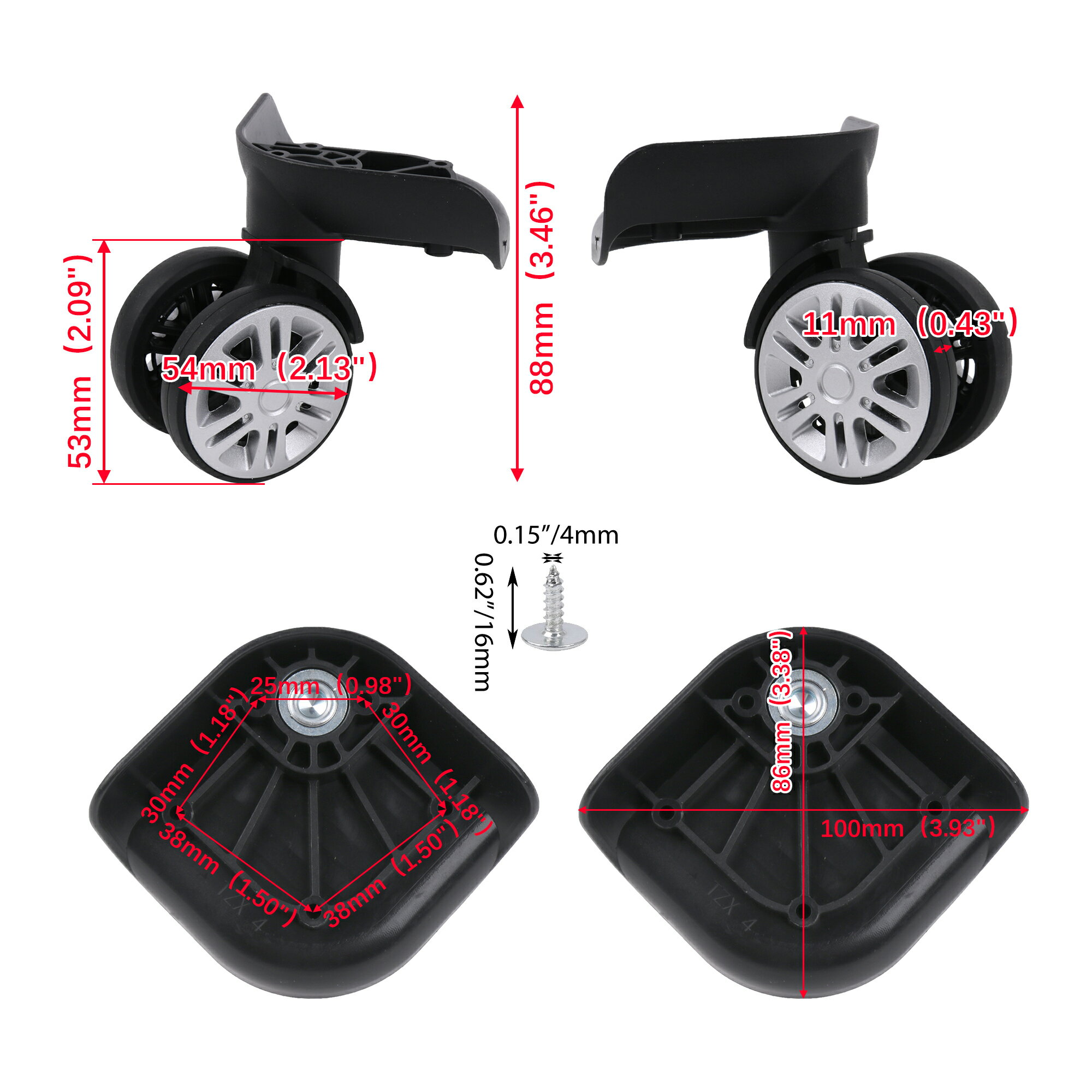 Rakuten - 荷物用 スーツケース ホイール キャスター 360度 回転 3.46インチ 603T ブラック 2個パック