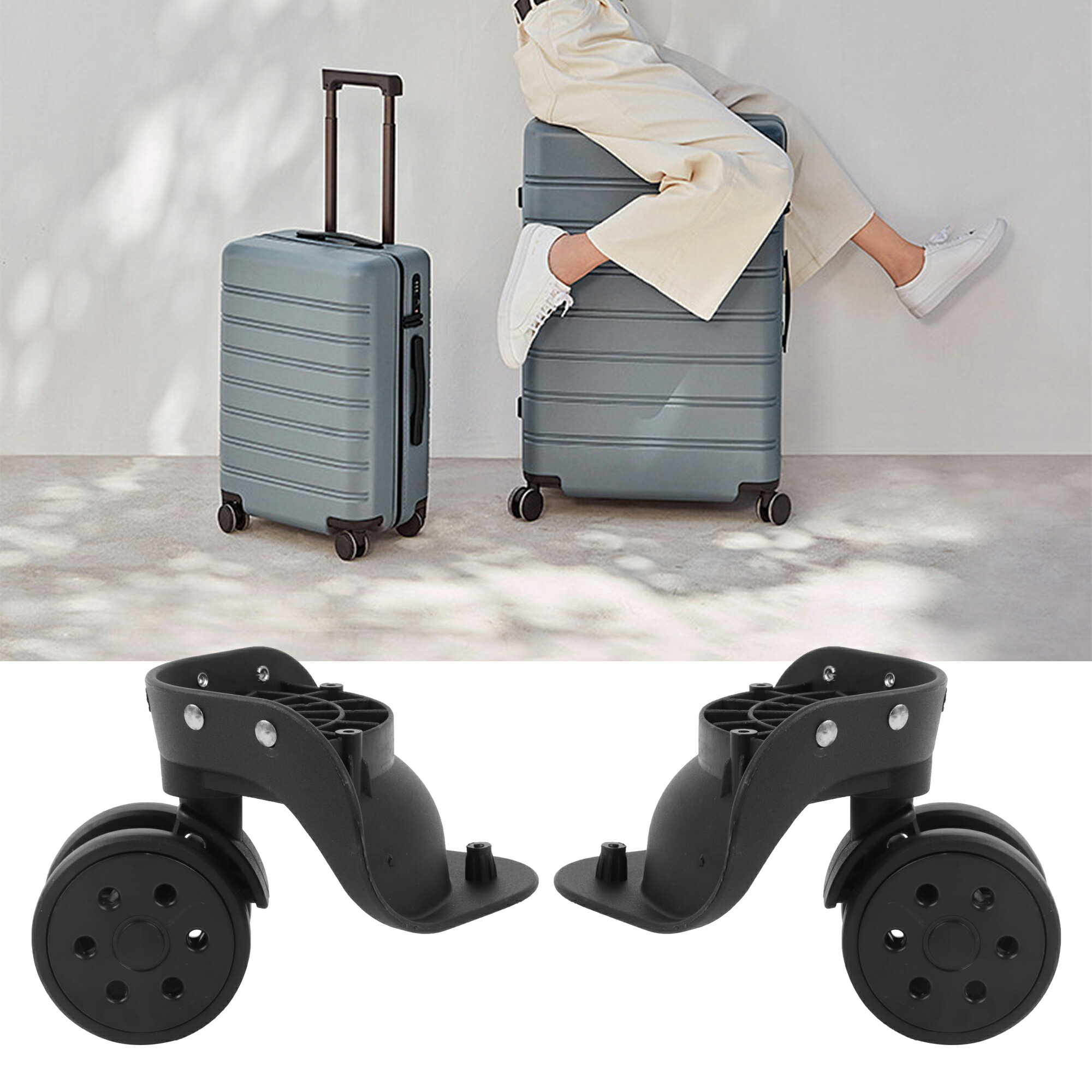 荷物用 スーツケース 交換用 ホイール 左＆右 ブラック W306 3.94インチ 2個パック