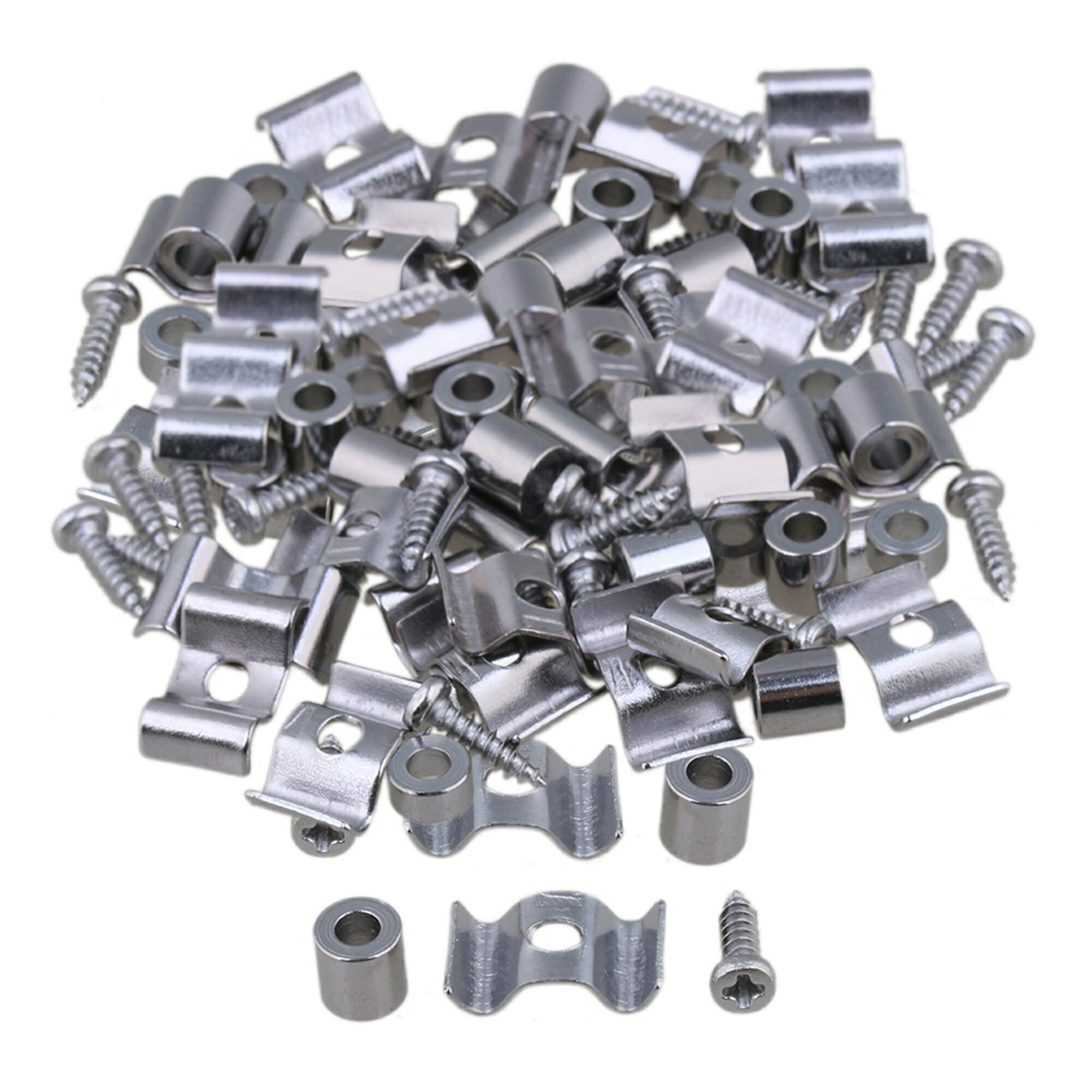 20個セット エレキギター用 ストリングリテイナー ガイド 羽型 ネジ/スペーサー付き メタル製 クロム