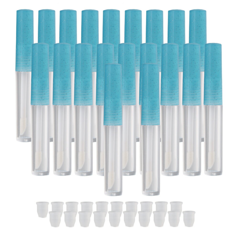 1.3ml プラスチック 空 リップ グロス チューブ 容器 ブルー ゴムインサート付き 20個パック