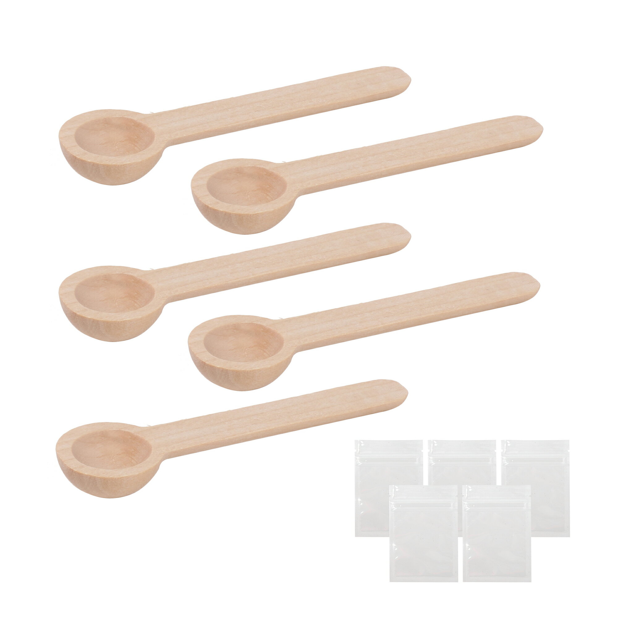 2.76 x 0.75インチ コーヒー 塩 砂糖 スパイス用 小型 木製 スプーン 5個パック