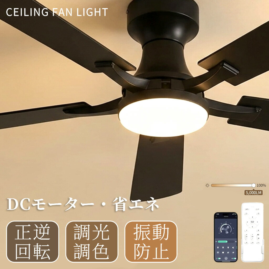 Rakuten - ＼新品限定2000円OFF！／【極薄21.5cm】シーリングファンライト 薄型 DCモーター 8畳 10畳 12畳 14畳 調光調色 リモコン付き アプリ対応 工事不要 木目調 リバーシブル おしゃれ 北欧 モダン シーリングファン 天井照明 ファン付き照明 静音 省エネ リビング 寝室