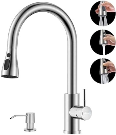 APPASO ソープディスペンサー付キッチン混合栓 キッチンシンク用 モダンな引き出し式ホース混合栓 シングルレバー