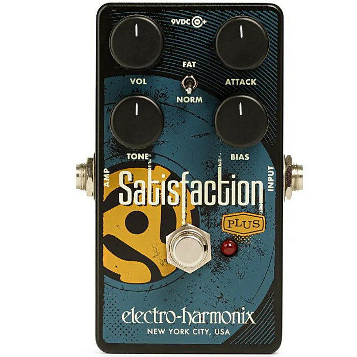 Satisfaction Plusは、無数のリフを生み出したトーンをオマージュしたSatisfaction Fuzzを更に発展させ、クラシックな60年代のファズからクリーミーなリードトーン、太く地響きのするドンシャリサウンドまで、幅広いトーンのバリエーションを提供します。 オリジナルのSatisfaction Fuzz回路は、60年代のファズサウンドをトリビュートした製品でしたが、Satisfaction Plus Fuzzは、FAT/NORMモードスイッチ、Biasコントロール、Toneノブを含むモダンなコントロールを採用し、クラシックトーンに彩りを与えます。FATモードは、NORMモードよりも大きく温かみのあるトーンで、チリチリとしたリードや巨大な壁のような轟音のリフに適しています。Toneコントロールは、ファズの高音と低音を反転制御するアクティブ・ティルト・シフトEQで、幅広いトーンシフトが可能です。Biasコントロールは、バランスよくオープンなファズからゲートで唸るようなファズまで、ファズのキャラクター変化させます。