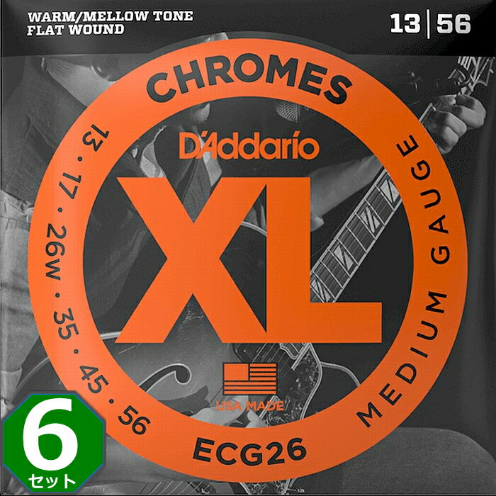 6å D'Addario ECG26 XL Chromes Flat Wound 013-056 ꥪ եåȥ饦 쥭