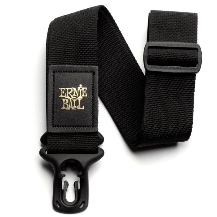 ストラップピンを掛けるホール部に、特許出願中のオリジナルデザインを採用することで、簡単にストラップピンに装着ができ、尚且つロックすることを可能にしたストラップです。 素材には、数多くのギタリストに愛用されているアーニーボールのロングセラーモデル「ポリプロストラップ」と同じ、しなやかで伸びにくく丈夫なポリプロピレンを採用。長さ調整もデルリン素材のスライド式アジャスターを装備し、スムースに行えます。 幅：5cm、長さ：約96cm〜173cm