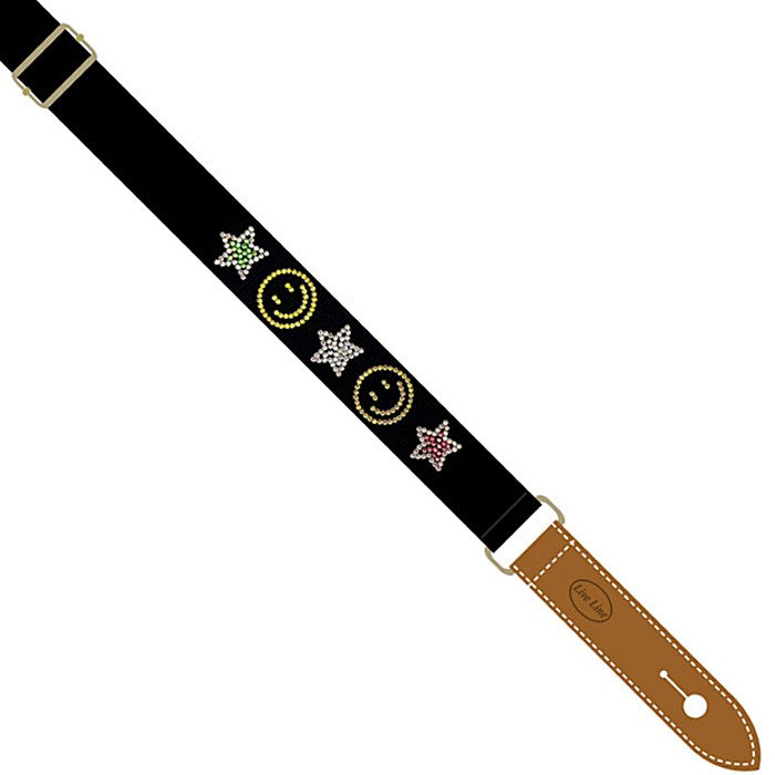 Live Line Ukulele Strap YUS38B-5 ライブライン ラインストーン ウクレレストラップ スマイリー/ブラック