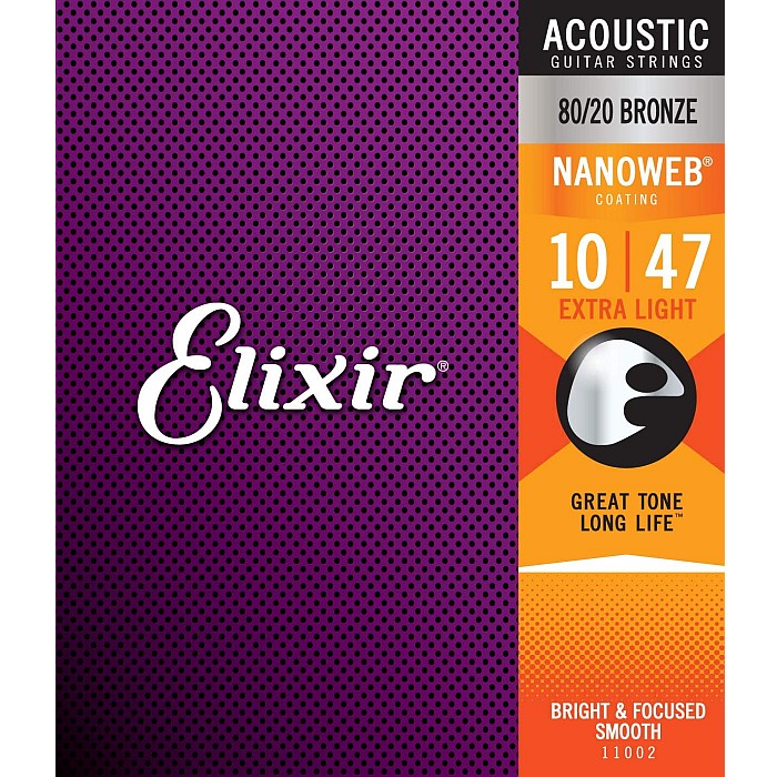 Elixir Nanoweb 11002 Extra Light 010-047 80/20 Bronze エリクサー コーティング弦 アコギ弦