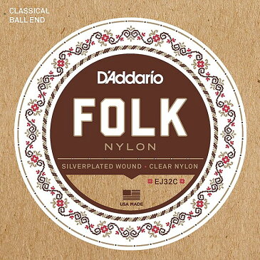 【DT】D'Addario EJ32C Folk Nylon Silver Wound Clear Nylon Trebles ダダリオ クラシック弦