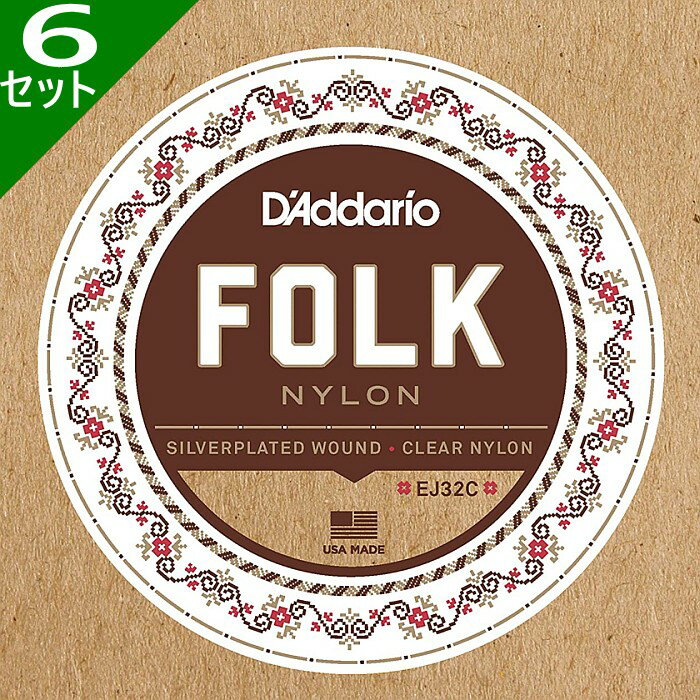 6å D'Addario EJ32C Folk Nylon Silver Wound Clear Nylon Trebles ꥪ ܡ륨 饷...