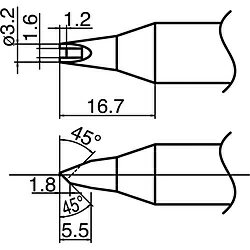 ■はんだ付け部分への熱供給が良く、フローアップ不足の解消が可能です。【用途】・はんだ付け。【仕様】・適合機種： FX-801・コテ先名称： 溝付・コテ先径（mm）： φ3.2・形状： 溝付・適合コテ： FX801・形状： 溝付はんだ付け部分への熱供給が良く、フローアップ不足の解消が可能です。