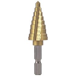 トラスコ中山 六角軸電気設備用ステップドリル　2枚刃チタンコーティング　19mm　NMS19EGH NMS19EGH