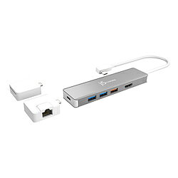 9in1多機能マルチアダプター。1台で様々な周辺機器を拡張できる。「USB-C SuperSpeed+ モジュラー式マルチアダプター 9 in 1」2つアタッチメン付属。単独使用できるし、JCD375と合体して使用にも可能。最新規格SD4.0 UHS-II転送速度312MB/s、従来の104mbpsより3台速い。最新規格USB3.1 Gen2転送速度は10Gbps、従来のGen1より2倍速い。Power Delivery 100W対応。［注意事項］※USB Type-Cを備えるホスト側がDisplayPort Alt Modeに対応している必要があります。※充電される側の機器がUSB Power Delivery規格に対応している必要があります。※「Apple USB SuperDrive」はメーカー制限にて対応しておりません、予めご了承ください。充電規格(ドッキングステーション)USB Power Delivery対応仕様1［本体］ホストインタフェース：USB-C 3.1（オス）x1ビデオインタフェース：HDMI ポート（メス）x1USBポート：・USB Type-A 3.1 Gen2 10Gbpsx3 (急速充電1ポートあり)・USB Type-C 3.1 Gen2 10Gbpsx1・USB-C Power Delivery：最大100Wx1ディスプレイ解像度：HDMI 4K＠30Hz仕様2［アタッチメント］USB-C to イーサーネット：ギガビットx1（メス）　RJ-45伝送速度 1000MbpsUSB-C to カードリーダー：SDスロットx1、MicroSDスロットx1（UHS-II 312Mbps、最大容量2TB対応）仕様3［外形寸法］本体：126 (W) x 32 (H) x12 (D) mmアタッチメント：34 (W) x 32 (H) x14 (D) mmケーブル：約203mm［質量］本体：90gアタッチメント：10g給電方式：バスパワー/セルフパワー材質：本体/アルミニウム、アタッチメント/プラスチック対応環境：Windows・Mac / DisplayPort Alt Mode対応パッケージ内容：JCD375本体、アタッチメントx2、クイックインストールガイド9in1多機能マルチアダプター。1台で様々な周辺機器を拡張できる。「USB-C SuperSpeed+ モジュラー式マルチアダプター 9 in 1」