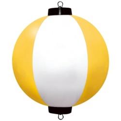 白と黄色の組み合わせが目を引く、6枚接ぎのちょうちんです。塩化ビニル樹脂製で、直径約270mm、高さ約300mmです。■材質：塩化ビニル樹脂■サイズは空気を入れた時のサイズです。■空気量によりサイズが異なる場合があります。