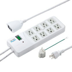 SANWA SUPPLY(サンワサプライ) 雷ガードタップ 一括集中スイッチ＆4個口連動手元スイッチ・ブレーカー付き（3ピン式・8個口・2.5m） TAP-SP307 ホワイト [2.5m] TAPSP307