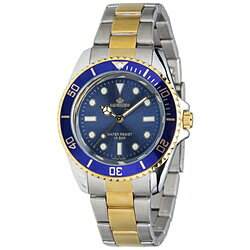 SALVECCHIOから10気圧防水ダイバーズウォッチが登場。重厚感がありながらもどこか気品を感じさせる高級感が漂うデザインです。逆回転防止ベゼル、ルミ加工を施した高機能ウォッチです。【機能】防水：10気圧防水本体重量約108g駆動方式クオーツ表示方式アナログケースステンレスガラスガラスバンド素材ステンレスバンド（アジャスト）三つ折れバックル仕様1回転ベゼル採用仕様2■ 素材文字盤：真鍮裏フタ：ステンレススチールメタリックにゴールドのラインを使用した高級感のあるデザインが魅力 メンズアナログ腕時計