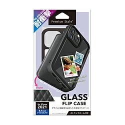PGA iPhone 13 Pro 対応 6.1inch 3眼 ガラスフリップケース Premium Style キルティング調ブラック PG-21NGF07BK PG21NGF07BK