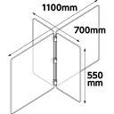 ●アルコール消毒・洗剤拭き取りOK!●組立簡単●拡張OK●角丸加工 ケガ防止のため角を丸くしています。●両面保護フィルム付●2mm厚高透明度PET製●6人用、8人用など用途に応じてパーテーションを追加できます●平たくたたんだ状態で保管できます●十字型固定パーツに差し込むだけなので、誰でも簡単に組み立てられます。【セット内容】パネル（550×550×2mm）×2、パネル（350×550×2mm）×2、十字型固定パーツ×3【材質】パネル:PET、固定パーツ:PVC店舗やオフィスのウイルス対策に！4人分の仕切りが1セットで！