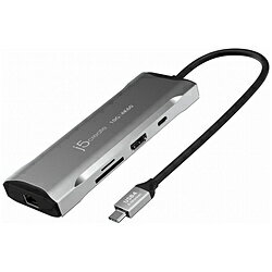 J5 ［USB-C オス→メス カードスロットx2 / HDMI / LAN / USB-Ax2 / USB-Cx2］USB PD対応 100W ドッキングステーション スペースグレー JCD393 ［USB Power Delivery対応］ JCD393