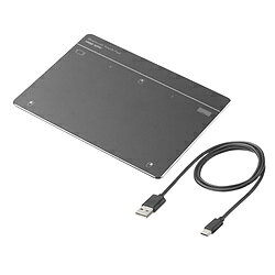 指でパソコンを操作できる、Bluetooth接続のタッチパッド。■パソコンを指でタッチ操作できるBluetooth接続対応のタッチパッドです。■1本指から4本指までの操作に対応し、14種類のジェスチャー機能が使用でき作業効率がアップします。■電池のいらない充電式です。充電しながらでも使用できます。■振動機能付きで直感的に操作ができます。■7インチの大型タッチパッドでスムーズで快適な操作ができます。■スクリーンキーボード対応でキーボードなしでもキー入力ができます。■裏面にはゴム足がついておりしっかり固定できるので安定した操作が可能です。■汚れがつきにくい表面素材を使用しているため、サッと拭くだけで清潔な状態をキープし、毎日快適に使えます。仕様1［接続方式］Bluetooth［コネクタ形状］USB Type-Cコネクタ［適合規格］Bluetooth 5.1 Class2［プロファイル］HOGP（HID over GATT Profile）［電波周波数］2.4GHz帯［通信範囲］木製机（非磁性体）/半径約10m、スチール机（磁性体）/半径約2m　※電波の通信範囲は使用環境によって異なります。仕様2［電池］充電池　※リチウムポリマー電池　※充電時間/約2時間［充電ポート］USB Type-C［連続動作時間］20時間［連続待機時間］2000時間［使用可能日数］60日　※1日8時間パソコンを使用中に、マウス操作を5％程度行う場合。（満充電時）　※自然放電等を考慮しない弊社計算値であり保証値ではありません。　※使用期間により、徐々に性能が低下します。予めご了承下さい。仕様3［セット内容］タッチパッド、充電用ケーブル［付属ケーブル長］0.6m［サイズ］約W160×D120×H10mm［重量］約139g［対応OS］Windows 11/10［対応機種］Bluetooth5.1 HOGP対応のWindows搭載（DOS/V）パソコン※電波の通信範囲は使用環境によって異なります。※機種により対応できないものもあります。指でパソコンを操作できる、Bluetooth接続のタッチパッド。
