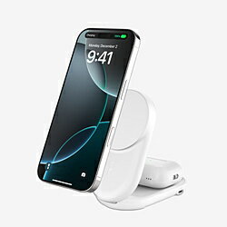 BELKIN UltraCharge Qi2 25W 2-in-1 折りたたみ式マグネット充電器 ラウンド型 ホワイト WIZ039dqWH ［マルチ型 /Qi2 25W対応］ WIZ039DQWH