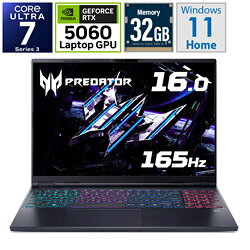 Acer(エイサー) PHN16S-I51-N73Z56 Predator Helios Neo/16/CU7-356H/RTX5060/32/1T/w11 ［Copilot+ PC /16.0型 /Windows11 Home /intel Core Ultra 7 /メモリ：32GB /SSD：1TB /Officeソフトなし /日本語版キーボード］ PHN16SI51N73Z56 【sof001】 [振込不可] [代引不可]