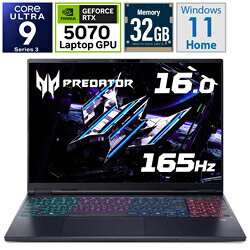 Acer(エイサー) PHN16S-I51-N93Z57 Predator Helios Neo/16/CU9-386H/RTX5070/32/1T/w11 ［Copilot+ PC /16.0型 /Windows11 Home /intel Core Ultra 9 /メモリ：32GB /SSD：1TB /Officeソフトなし /日本語版キーボード］ PHN16SI51N93Z57 【sof001】 [振込不可] [代引不可]