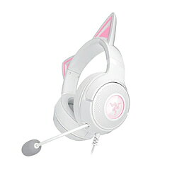 ニャンコファクター新しい Razer Kraken Kitty V2 の魅惑的なネコミミで配信をキュートに演出しましょう。配信時に反応するライティングとクリスタルクリアなマイクを備え、Razer Chroma RGB 対応の個性的なネコミミで個性を主張しながら視聴者を魅了しましょう。■ネコミミ - スタイルを表現あなたの個性にぴったりなネコミミスタイルのヘッドセットにより配信で個性を主張しましょう。ネコミミはRazer Chroma RGB 対応のライティングを搭載しているため、より目立たせることが可能です。■配信時に反応するライティング - Razer Chroma RGB 対応エモートやアラートなどに反応するイヤーカップのライティングで個性をカラフルに表現し、視聴者を引き付けましょう。ライティングは 1,680 万色と無数の効果でカスタマイズ可能です。■Razer HyperClear カーディオイドマイク - 音声キャプチャの強化周囲の音を遮断する設計のスイートスポットを備えたマイクがユーザーの声を明瞭に届けます。■Razer TriForce 40 mm ドライバー - クリアでパワフルなサウンドヘッドセットの特許取得済みの 3 部構成のドライバー設計により、素晴らしい高、中、低の音域をそれぞれ沈むことなく届けるため、スタイルに劣らないクリアさと品質のサウンドを実現します。■7.1 サラウンドサウンド - 正確なポジショナルオーディオゲームでの意識を高め、音が聞こえた場所を正確に判断できる正確なポジショナルオーディオのネコミミでどんな音も聞き逃しません。*Windows 10 64ビット以降でのみ利用可能■ファブリック素材とレザーレット製のハイブリッドクッション見た目がいいだけでなく、つけ心地も快適です。ヘッドセットの快適にフィットするイヤーカップにより、疲れを感じることなく長時間配信を続けることができ、優れた遮音性により途切れのない没入感でゲームをプレイできます。本体サイズ約W189xH224xD90mm本体重量325gケーブル長2.0mプラグ形状USB-A付属品日本語対応マニュアル、Razerステッカー【ヘッド】周波数特性20 Hz ～ 20 kHz【ヘッド】インピーダンス32Ω (1kHz)【ヘッド】音量調節有【マイク】形式固定式（収納機能なし）HyperClear カーディオイドマイク【マイク】指向性単一指向性【マイク】周波数特性100 Hz ～ 10 kHz【マイク】入力感度-42 dBV / Pa、1 kHz【マイク】ミュート機能(ヘッドセット)有【マイク】ノイズキャンセリング機能有対応OSサラウンドサウンド：Windows 10 64ビット以降でのみ利用可能主な対応機種有線オーディオの使用：USB-A仕様1［感度］92.5 dB SPL / mW @ 1kHz［ドライバー仕様］40 mm［ドライバーの種類］Razer TriForce［イヤーカップ］楕円形イヤークッション［イヤーカップ内径］幅：43mm、長さ：61mm［イヤーパッド素材］耳を覆うファブリックとソフトなレザーレット［その他のコントロール］　音量調整　マイクのミュート切り替え［ライティング］Razer Chroma RGB ゾーン (イヤーデザイン & イヤーカップ)ニャンコファクター新しい Razer Kraken Kitty V2 の魅惑的なネコミミで配信をキュートに演出しましょう。配信時に反応するライティングとクリスタルクリアなマイクを備え、Razer Chroma RGB 対応の個性的なネコミミで個性を主張しながら視聴者を魅了しましょう。