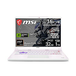 MSI(エムエスアイ) ゲーミングノートパソコン＋マウス、マウスパッド、ヘッドセット 「Crosshair A16 HX MLG Edition E8W」(RTX 5070) ステラホワイト Crosshair-A16-HX-MLG-Edition-E8WGK-2800JP [メモリ：32GB /SSD：1TB /AMD Ryzen 9 /Windows11 Home /16.0型 /2026年1…
