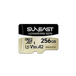 超高速データ転送！最大250MB/s※の超高速転送撮った後のPCへのデータ移動がとにかく速い！撮影後の待ち時間を劇的に短縮し、すぐに編集ワークフローへ移行できます。「4K・8K動画の撮影にも対応するV30/U3」最大210MB/sの書き込み速度で高画質動画の記録にも適最適。アクションカメラやドローン、360度カメラなど幅広い機器に対応過酷な撮影現場に耐えるタフネス仕様＆安心の5年保証防水・耐衝撃・耐X線・広い動作温度範囲（0～85℃）に対応。屋外のアクティブな環境でも大切なデータを守るSUNEASTの5年保証付き「スマートフォンやポータブルゲーム機でのアプリ利用にも適したA2対応従来比約22％高速化した高速転送技術を採用。スマートフォンやポータブルゲーム機でのデータ読み込み・アプリ起動も超快適です。届いてすぐ使える！便利なSD変換アダプター同梱アダプター付属で、デジタルカメラやPCなどのSDスロット搭載機器でもそのまま使用可能。これ1枚で幅広い機器に対応できます。※最大転送速度は、DDR275モードに対応したカードリーダーおよび使用環境での測定値です。実際の速度はご使用の環境により異なります種類micro SDXCカードUHS規格UHS-IUHSスピードクラスUHSスピードクラス3SDスピードクラスClass10ビデオスピードクラスビデオスピードクラス30容量256GBアプリケーションパフォーマンスクラスA2最大転送速度250MB/s最大書込速度210MB/s付属品SD変換アダプタ仕様1●容量：256GB ●転送速度※1：最大読み出し速度250MB/s、最大書き込み速度210MB/s ●スピードクラス：Class10/U3/V30/A2 ※1 転送速度はメーカー（SUNEAST）における測定結果です。速度はご使用の環境や機器により異なります。仕様2●動作温度：0℃～85℃ ●保存温度：-40℃～70℃ ●保護機能：防水、耐衝撃、耐X線仕様 ●付属品：SD変換アダプター ●保証期間※2：5年保証　※2 ドライブレコーダー等の常時録画・高頻度書き込み用途は保証対象外となります。メーカーの品質保証規定に準じます。ビデオスピードクラスV30、UHSスピードクラスU3、Class 10に対応。連写撮影や4K動画などを安定して記録します。