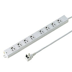 ■8個口（3P抜け止め）、VCTFコード仕様、3Pプラグ（絶縁キャップ付き・L型）のタップです。■電源状態が確認できる通電ランプ付きです。■裏面にマグネットが付いているので、スチールのデスクなどに仮固定することができます。メンテナンスがしやすく便利です。■差込口部分に熱・衝撃に強いユリア樹脂を採用して二重構造にしています。■トラッキング火災予防に有効な絶縁キャップ付き3P（接地付き）プラグです。■L型プラグなので、狭い場所でもすっきり配線できます。■RoHS指令に対応した製品です。■ゴミが少なく、環境に優しい簡易ビニール袋パッケージ採用しています。【製品仕様】定格容量：15A・125V（合計1500Wまで）プラグ仕様：3P（絶縁キャップ付きL型プラグ）差込口：3P（抜け止めタイプ）・8個口差込口間ピッチ：40mm ※センターのみ60mmコード長：3mコード仕様：VCTFコード本体サイズ：W419×D43.5×H26mm生産国：日本本体サイズ(高さ×幅×奥行)約26×419×43.5mm長さ3.0m口数8個口スイッチタイプスイッチ無シャッター無マグネット有プラグ/差込口形状プラグ形状：3ピン差し込み口形状：3ピン仕様1定格容量：15A・125V（合計1500Wまで）仕様2絶縁キャップ付きL型プラグ、抜け止めタイプL型プラグ、抜け止めタイプのタップ。マグネット付き。3P・8個口・3m。