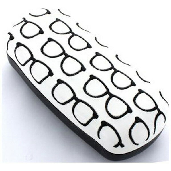 名古屋眼鏡 メタルハード メガネケース（メガネ刺繍/ホワイト×ブラック）2219-01 BK 2219-01