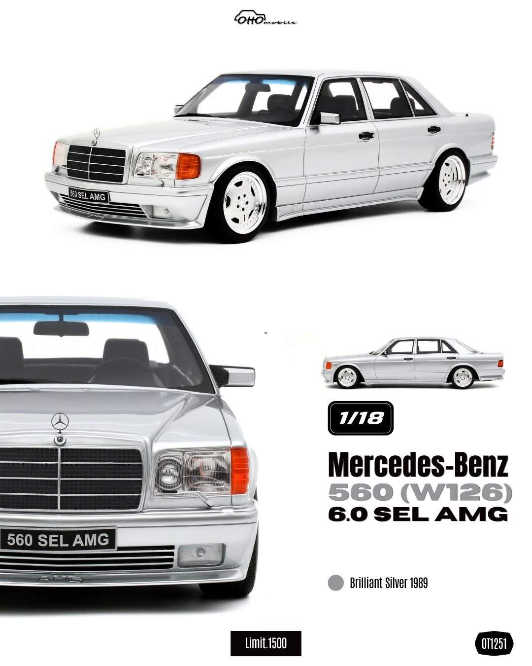 Rakuten - Otto Mobile otm1251 オットモビル 1/18 ミニカー レジン プロポーションモデル 1989年モデル メルセデスベンツ MERCEDES BENZ - S-CLASS 560SEL 6.0 AMG (W126) 1989 シルバーメタリック