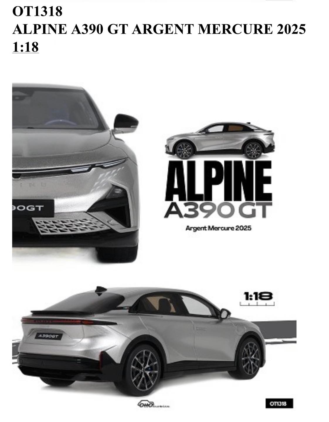 Otto Mobile otm1318 オットモビル 1/18 ミニカー レジン プロポーションモデル 2025年モデル ルノー RENAULT - ALPINE A390 GT 2025 グレーメタリック