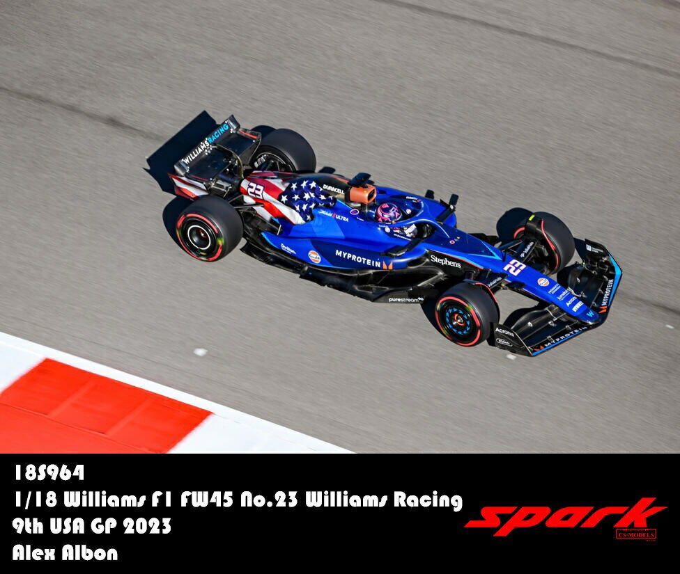 Rakuten - Spark 1/18 ミニカー レジン プロポーションモデル 2023年10月アメリカGP 第9位 ウィリアムズ レーシング WILLIAMS - F1 FW45 TEAM WILLIAMS RACING No.23 USA GP 2023 Alex Albon