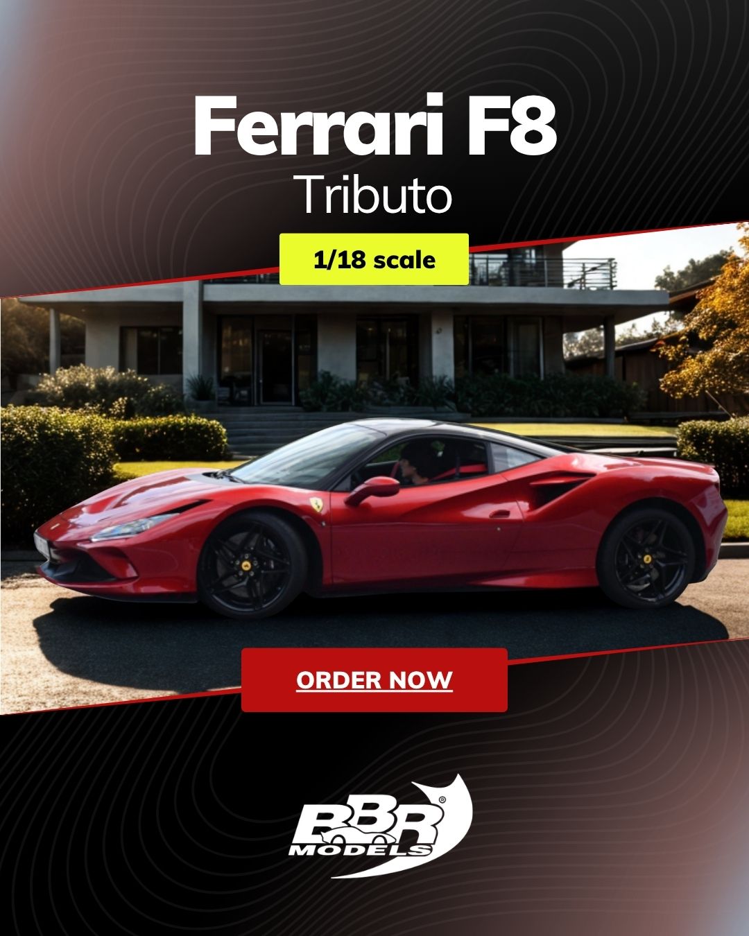 BBR 1/18 ミニカー レジン プロポーションモデル 2019年モデル フェラーリ F8 トリブート FERRARI - F8 TRIBUTO BLACK ROOF 2019 - ROSSO FUOCO メタリックレッド/ブラックルーフ