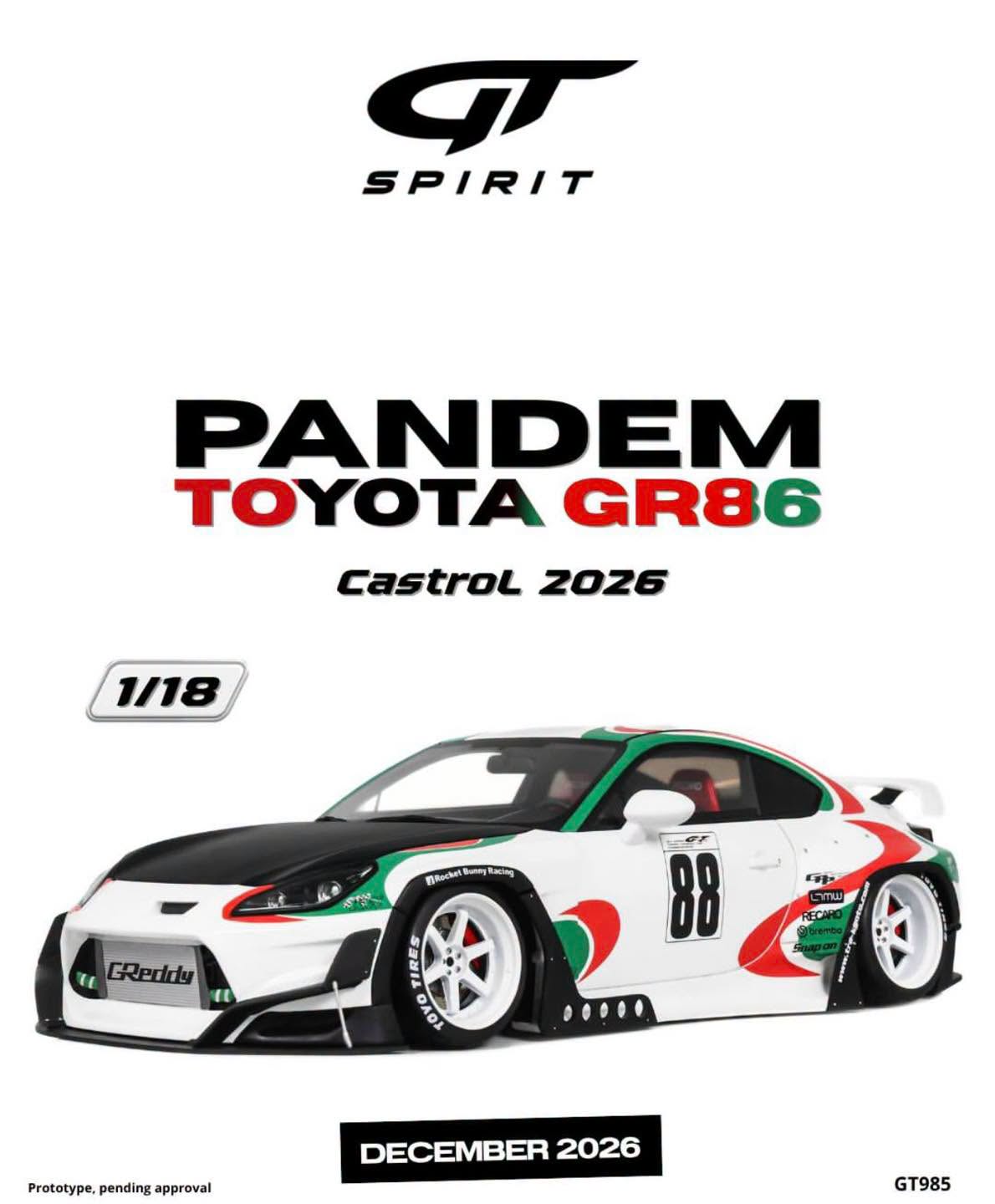 GT Spirit gts985 1/18 ミニカー レジン プロポーションモデル 2023年モデル パンデム TOYOTA - Pandem GR86 COUPE No.88 RACING 2023 ホワイト