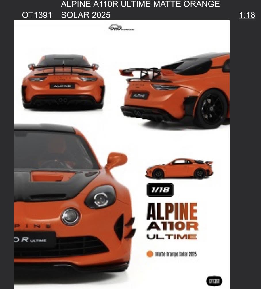 Rakuten - Otto Mobile otm1391 オットモビル 1/18 ミニカー レジン プロポーションモデル 2025年モデル ルノー アルピーヌ ALPINE - A110R ULTIME 2025 オレンジ