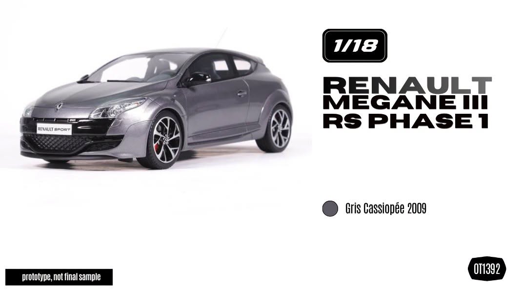 Otto Mobile otm1392 オットモビル 1/18 ミニカー レジン プロポーションモデル 2009年モデル ルノー RENAULT - MEGANE MKIII RS 2009 グレーメタリック