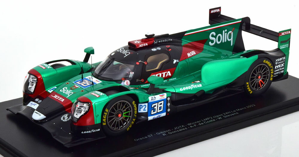 Spark 1/18 ミニカー レジン プロポーションモデル 2022年ルマン24時間 クラス優勝モデル オレカ ORECA - GIBSON 07 GK428 4.2L V8 TEAM JOTA No.38 WINNER LMP2 CLASS 24h LE MANS 2022 R.GONZALES - A.F.DA COSTA - W.STEVENS