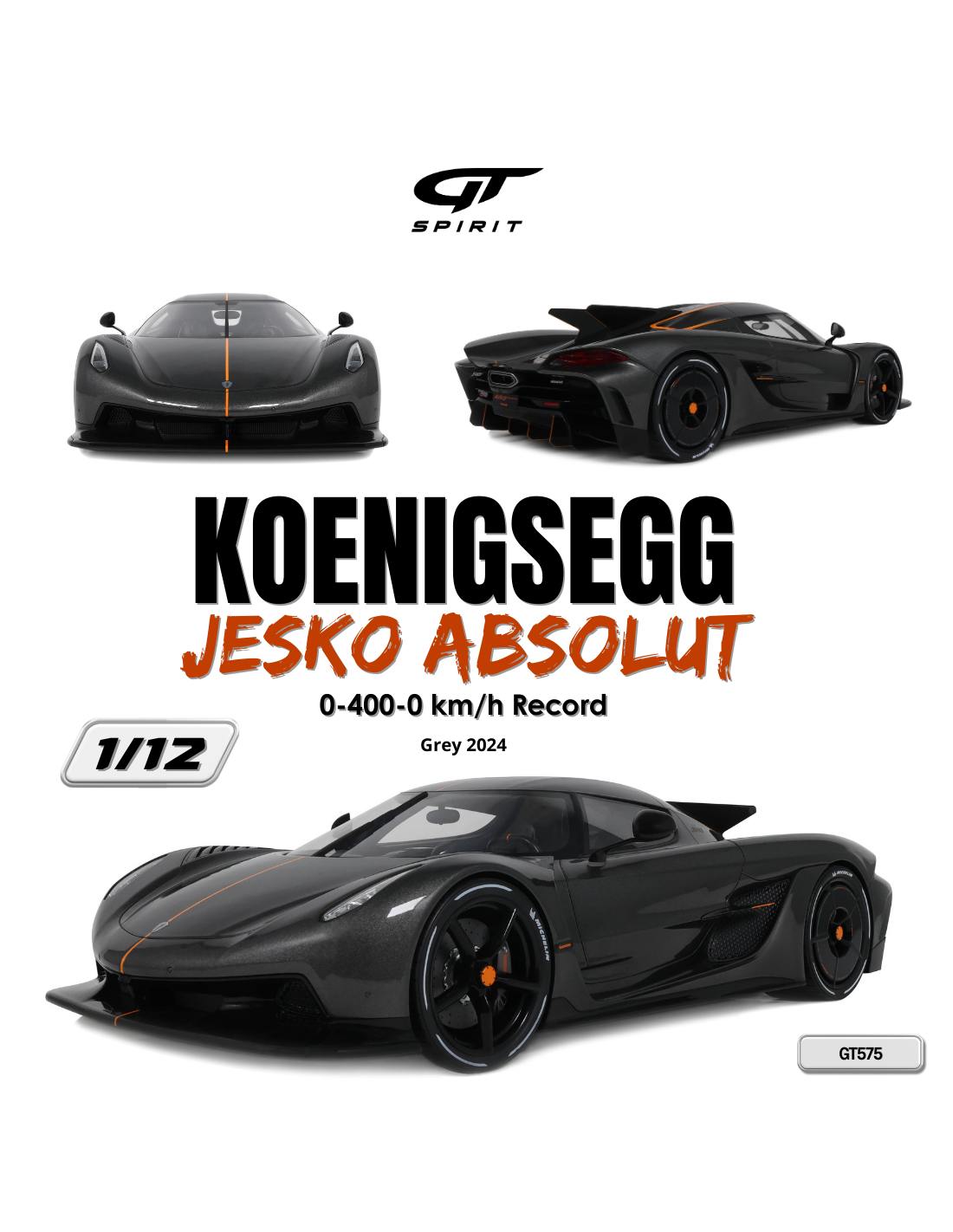 Rakuten - GT Spirit gts575 1/12 ミニカー レジン プロポーションモデル 2024年モデル ケーニグセグ ジェスコ KOENIGSEGG - JESKO ABSOLUT 2024 0-400-0 km/h Record グレー