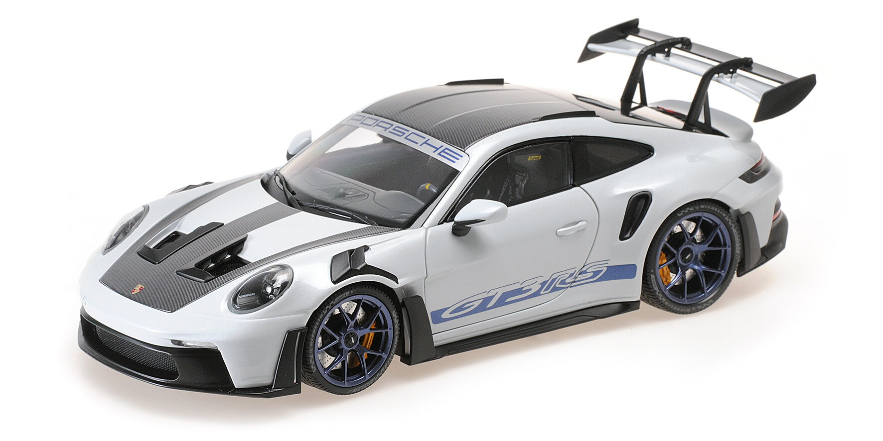 Minichamps ミニチャンプス 1/18 ミニカー ダイキャストモデル 2022年モデル ポルシェ PORSCHE 911 (992) GT3 RS 2022 グレーメタリック W/WEISSACH PACKAGE W BLUE DECOR WHEELS ワイザッパパッケージ ブルーストライプ