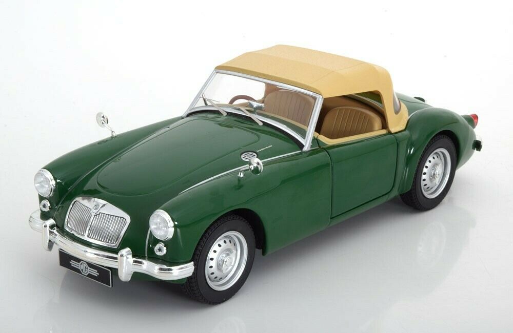 Triple 9 1:18 1959年モデル　MGA MKI クローズドソフトトップ　グリーン1959 MGA MKI Twin Cam closed soft top & Dunlop peg drive wheels. Diecast model with opening front doors
