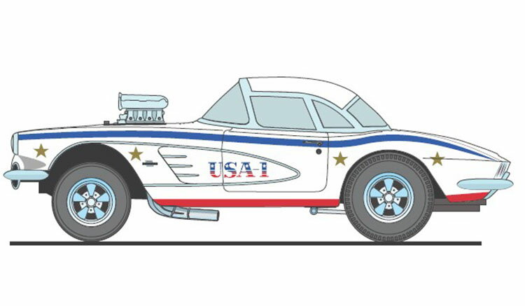 CHEVROLET - ACME 1/18 ミニカー ダイキャストモデル 1961年モデル シボレー Chevrolet Corvette Gasser - USA-1