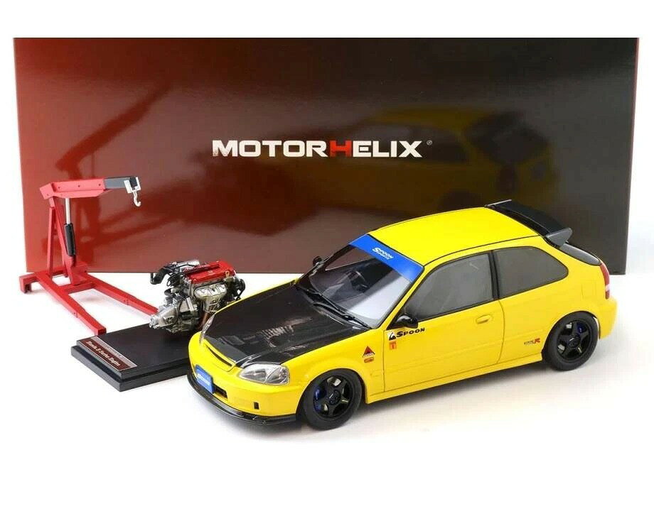 Rakuten - MotorHelix モーターヘリックス 1/18 ミニカー ダイキャストモデル 2000年モデル ホンダ シビック Honda Civic Type-R EK9 Spoon サンライトイエロー 1/18 エンジン・エンジンクレーン付属