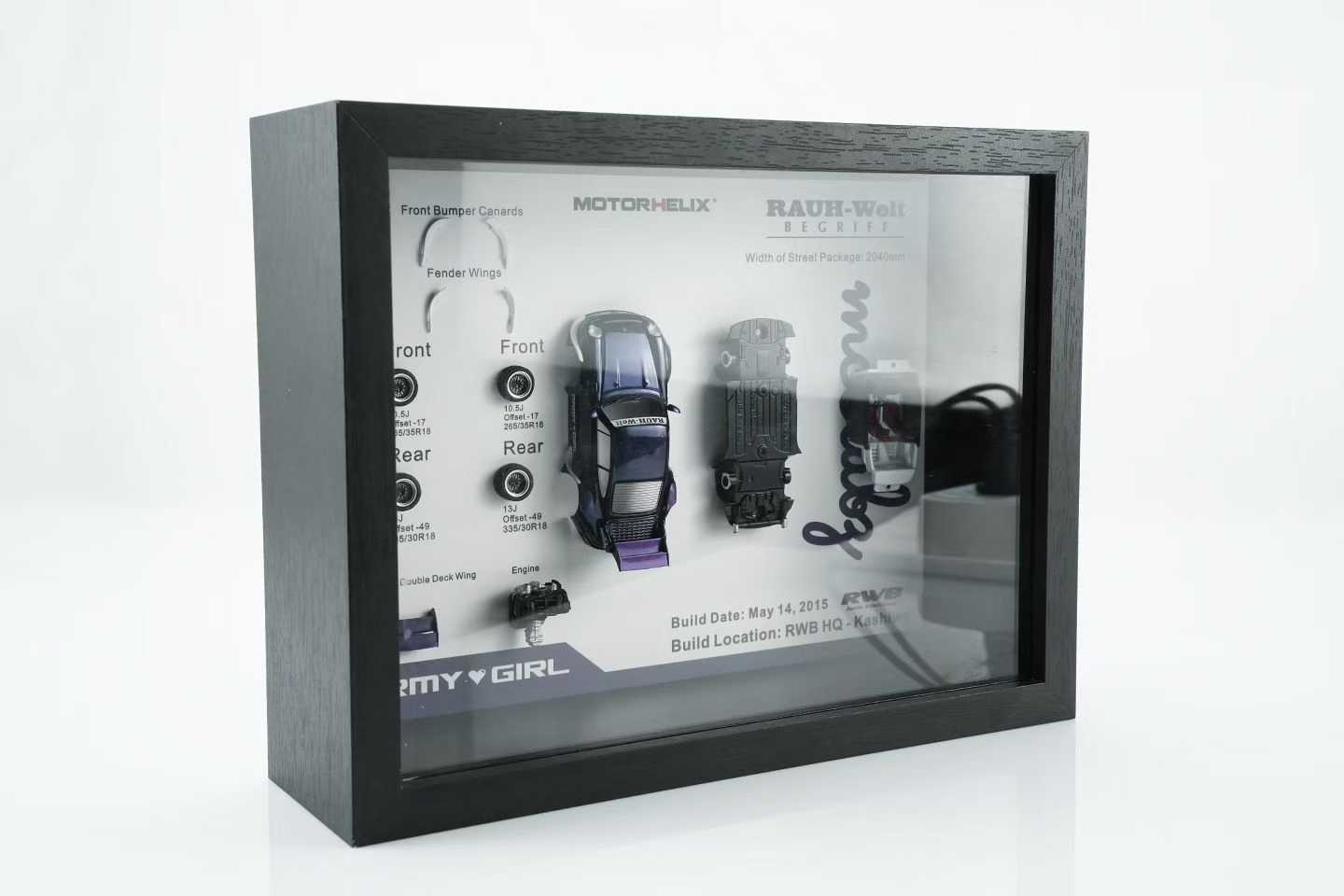 MotorHelix モーターヘリックス フレームディスプレイモデル 1/64 ミニカー ダイキャストモデル RAUH-Welt BEGRIFF RWB 993 Army Girl Model Build Display Frame